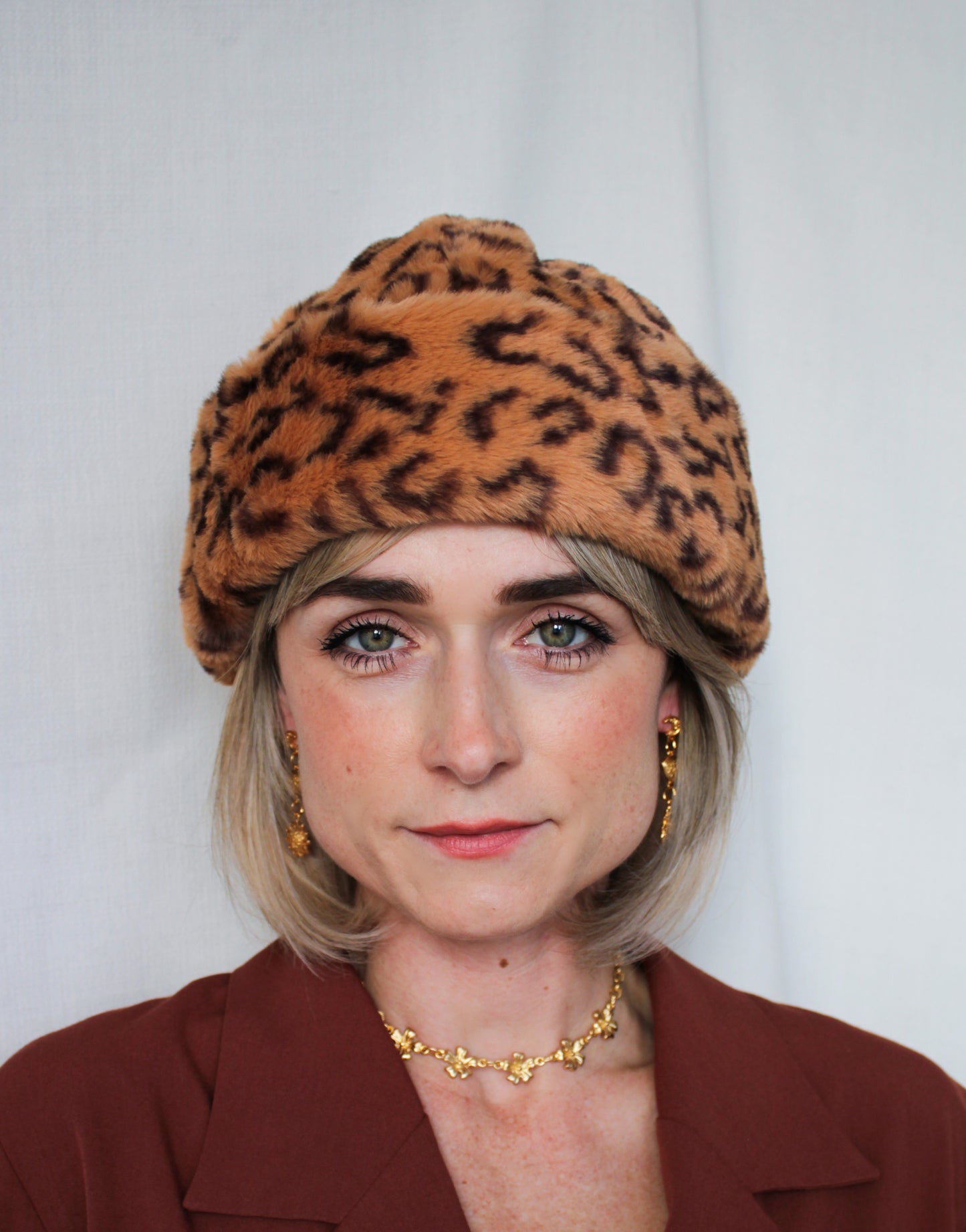 Tan Leopard Print Faux Fur Perschy Hat