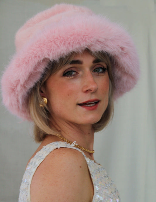 Pink Faux Fur Bucket Hat