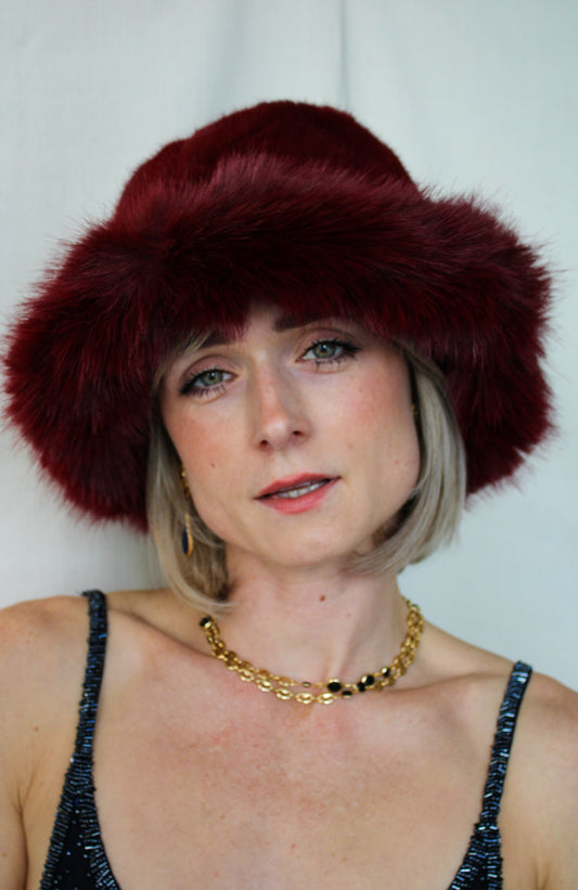 Burgundy Faux Fur Bucket Hat