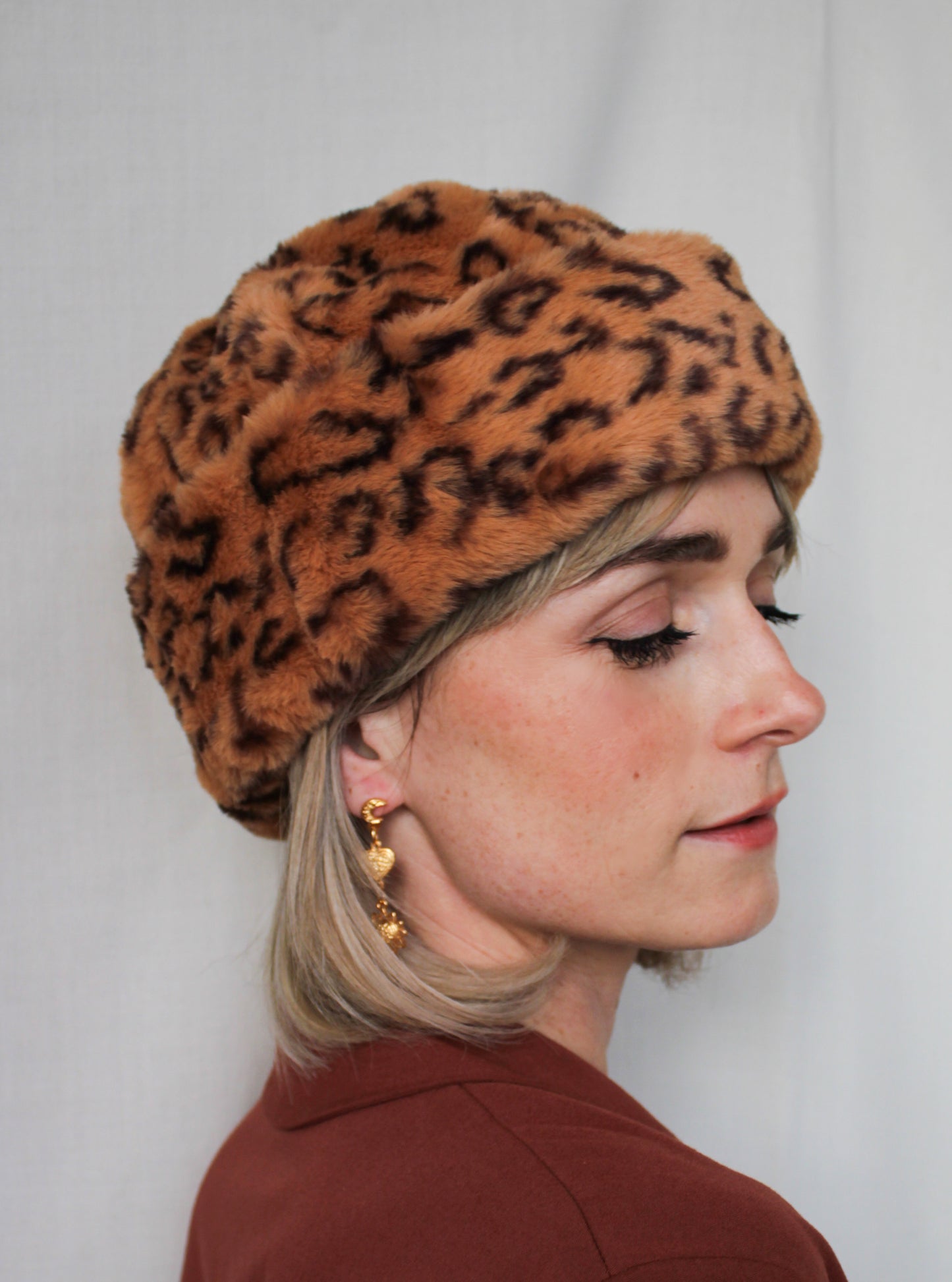 Tan Leopard Print Faux Fur Perschy Hat