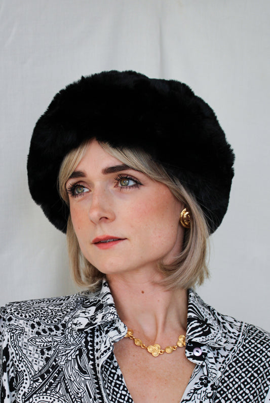 Black Faux Fur Perschy Hat